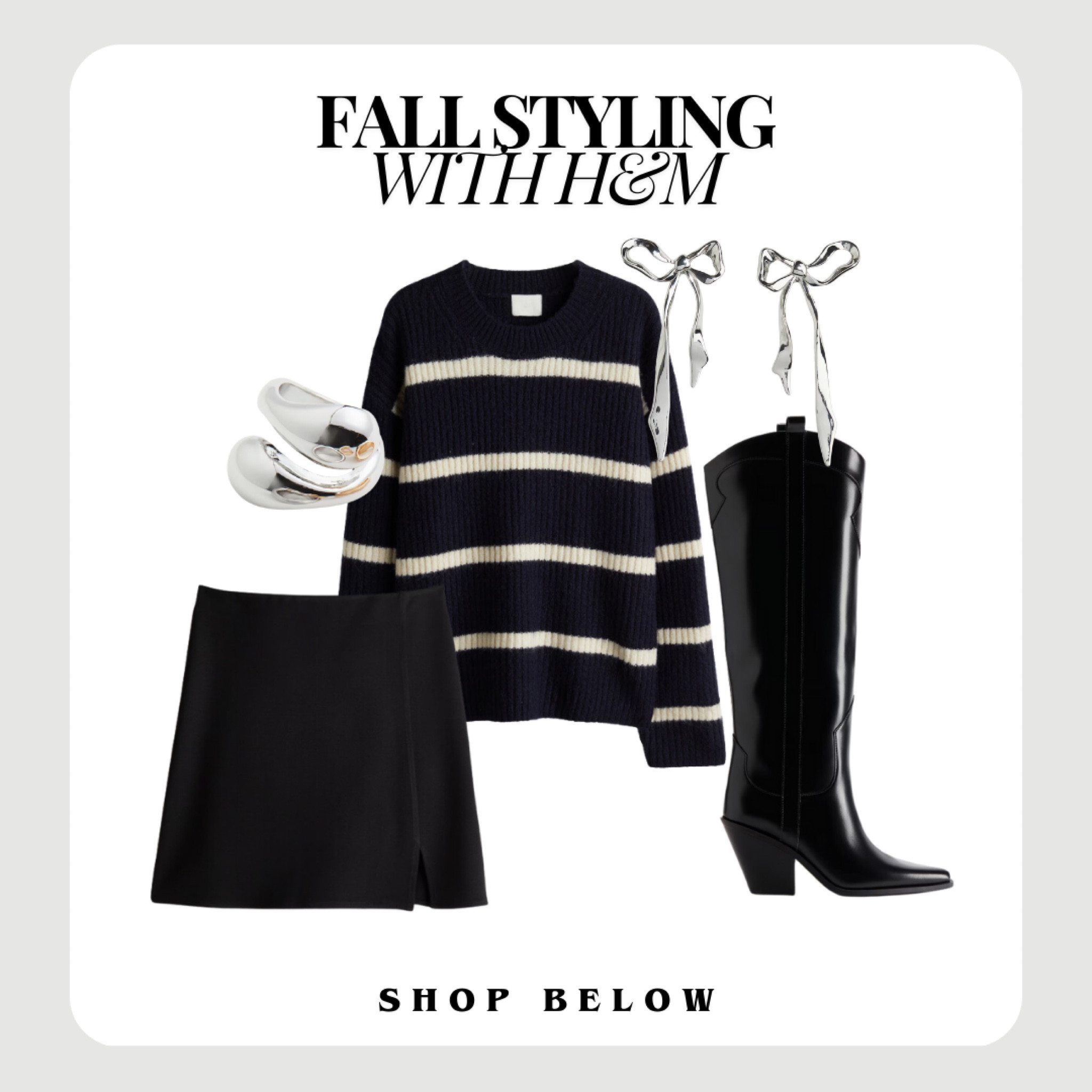Fall fashion, H&M, fall style, what to wear, pumpkin, patch, outfit, going out look, cowboy boots, bow earrings, silver, jewelry, oversized sweater, striped sweater, black skirt, black mini skirt, going out outfit, affordable fashion, under 100

#LTKFindsUnder50 #LTKHoliday #LTKFindsUnder100