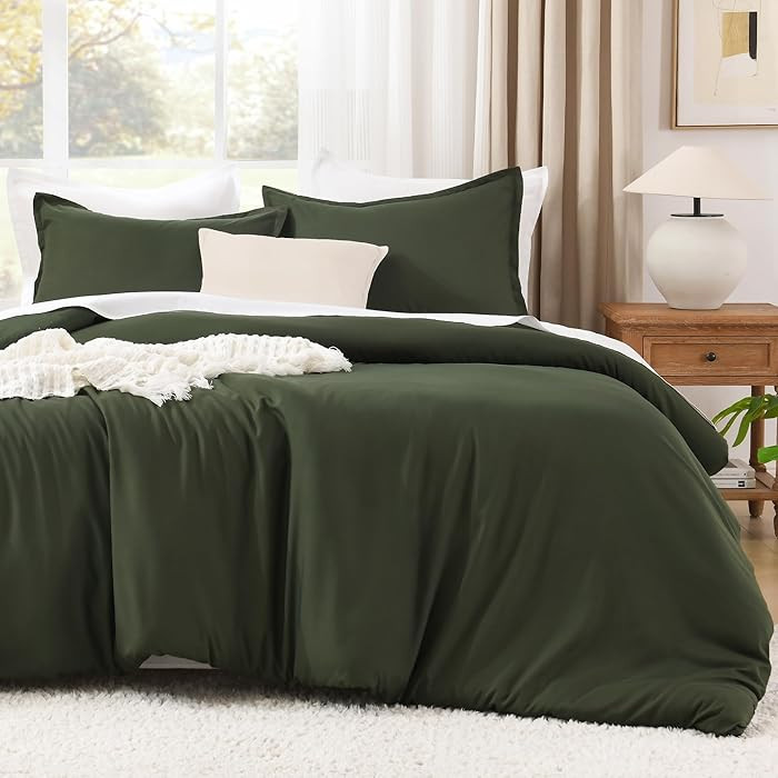 Litanika Dark Olive Green Comforter Set King, 3 Pieces Solid Bedding Comforter Set, All Season Fl... | Amazon (US)