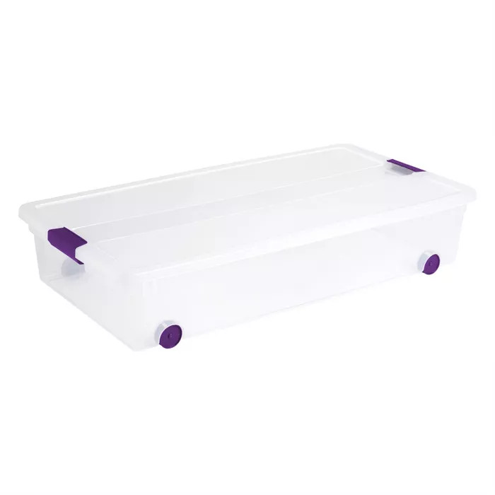 Sterilite 60qt ClearView Latch Underbed Storage Bin With Purple Latch | Target