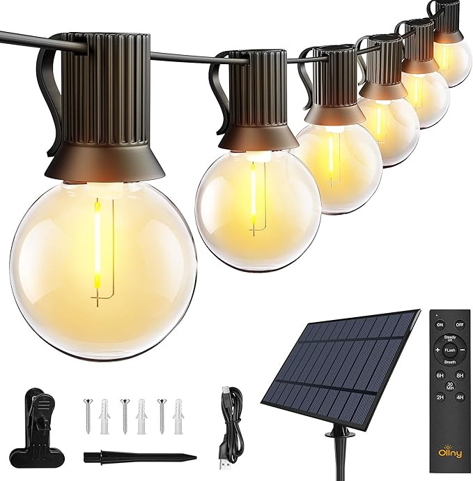 Ollny 60FT Solar Lights Outdoor, Waterproof Remote Control Dimmable Timers 3Modes String Light wi... | Amazon (US)