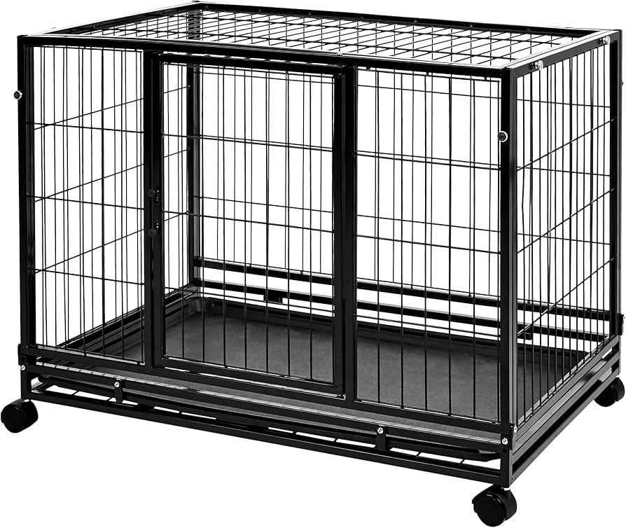Amazon Basics Heavy Duty Stackable Pet Kennel with Tray, 36 inch, Black | Amazon (US)