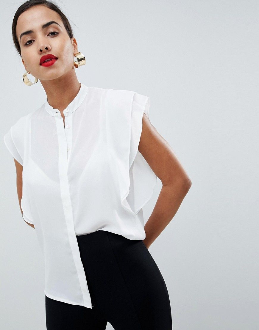 ASOS DESIGN blouse with frill shoulder - White | ASOS US