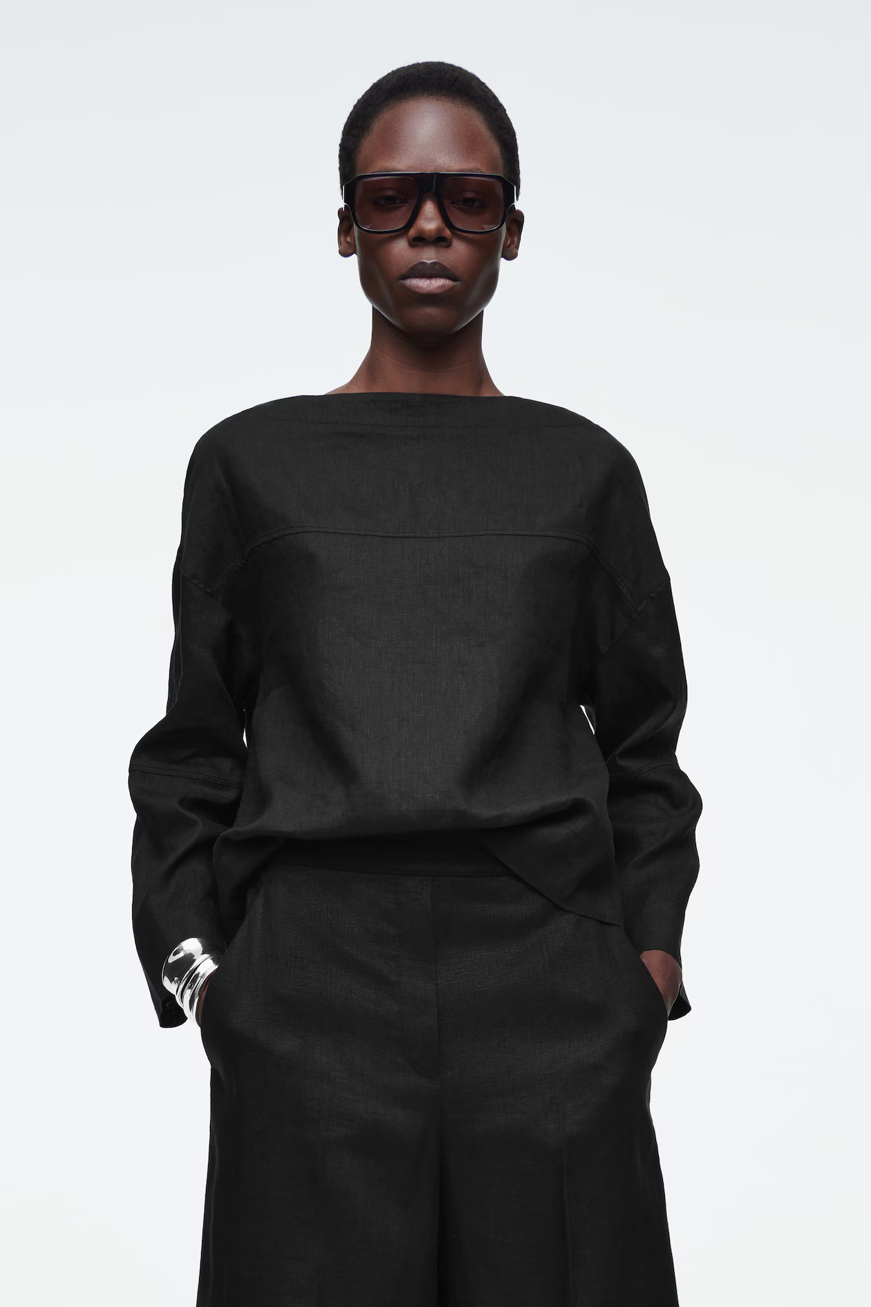 TIE-DETAIL LINEN BLOUSE - BLACK | COS AU | COS (AU)