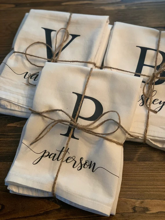 Personalized Tea Towel, Personalized Dish Towel, Initial Dish Towel, Kitchen Decor, Wedding Gift,... | Etsy (US)
