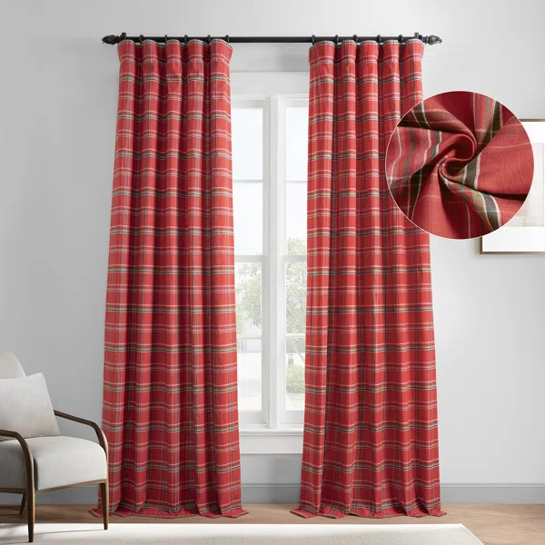 Plaid Heritage Weave Room Darkening Cotton Rod Pocket Indoor Window Curtain Pair (2 Panels) | Wayfair North America