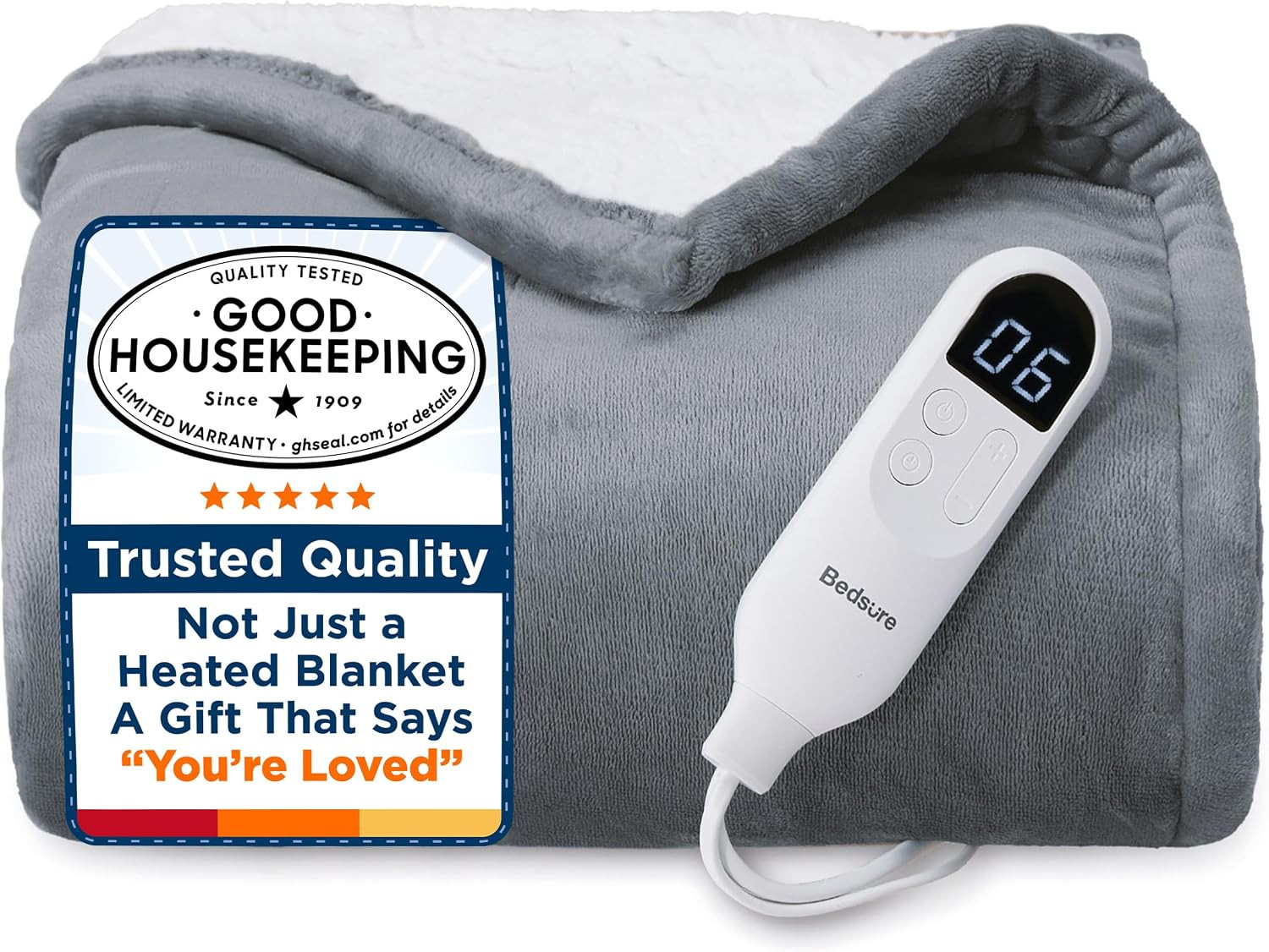 Bedsure Heated Blanket Throw Blanket with Preheat Function - Fast Heating Electric Blanket, Soft Flannel Throw with 6 Time Settings(Up to 10H), 6 Heating Settings, Gifts for Grandma (50"x60", Grey) | Amazon (US)
