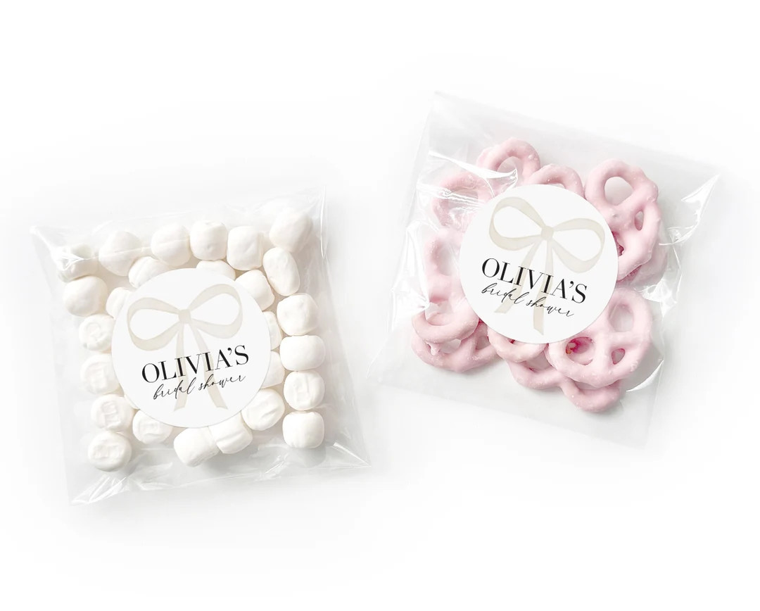 Pink Bow Bridal Shower Favor Bags Bridal Shower Wedding Favors Custom Wedding Stickers Bow Weddin... | Etsy (US)