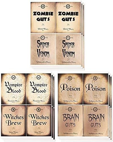 Halloween Bottle Labels, Wine Label Stickers (6 Designs, 36 Pack) | Amazon (US)