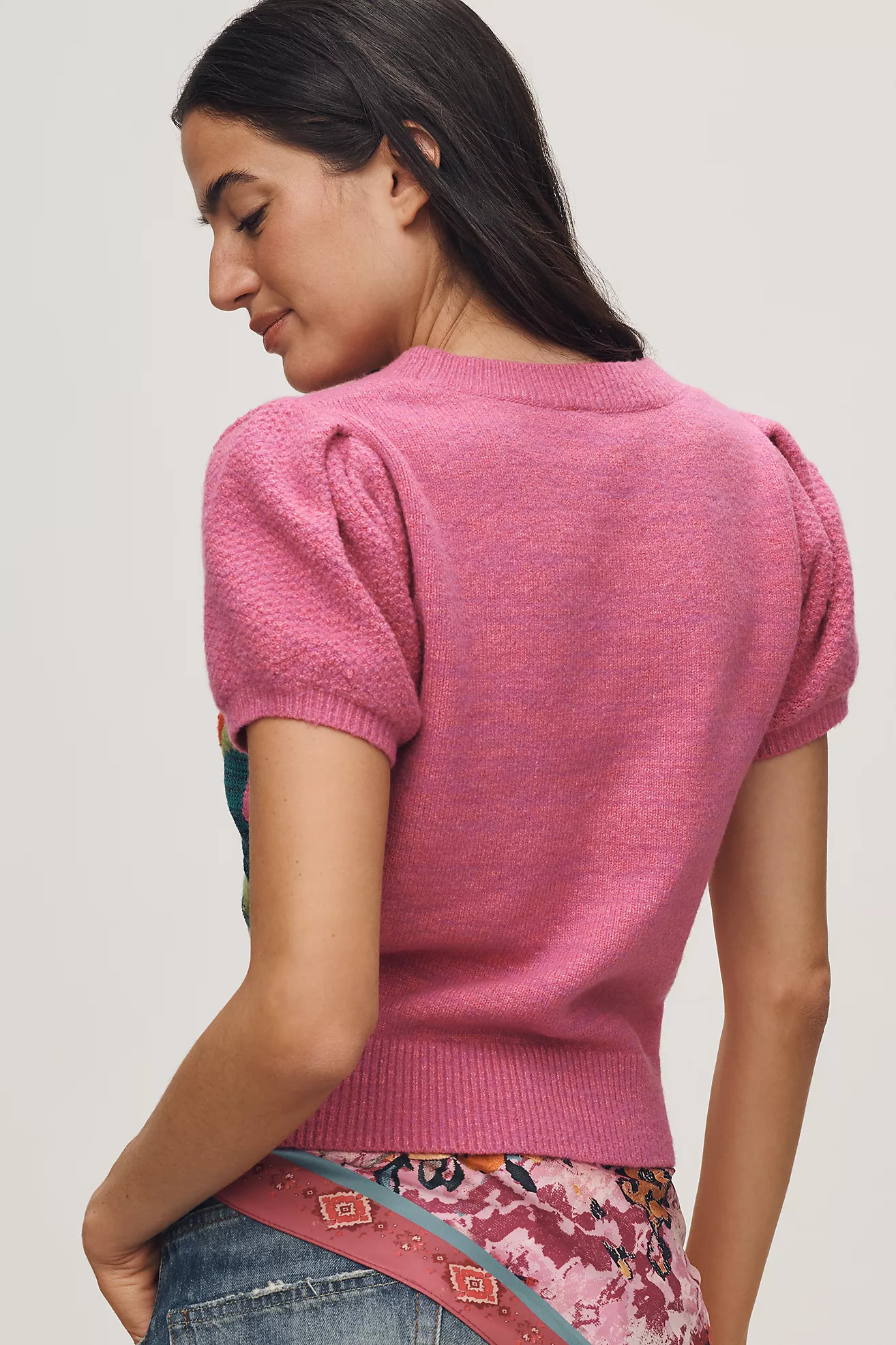 By Anthropologie Puff Sleeve Rose Icon Sweater | Anthropologie (US)