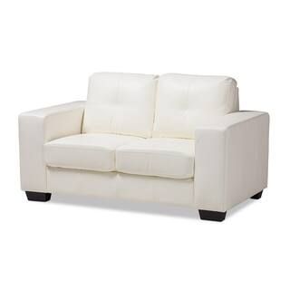 Baxton Studio Adalynn 59.8 in. White Faux Leather 2-Seater Loveseat with Square Arms-146-8351-HD ... | The Home Depot