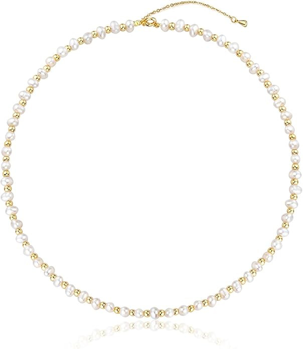 Fashion Jewelry Small Gold Pearl Necklace Choker 3mm Handpicked Pearl 18K Gold Plated Bead Ball C... | Amazon (US)