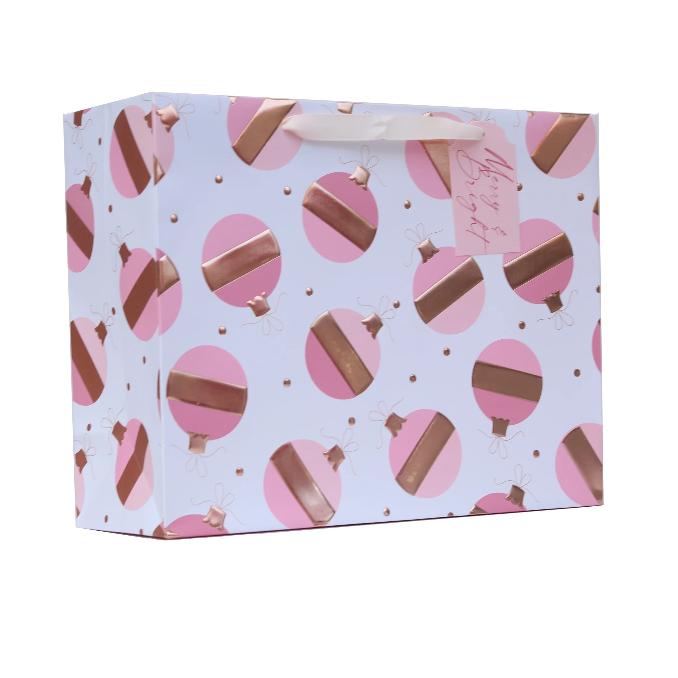 Large Pink and Rose Gold Metallic Ornaments Christmas Paper Gift Bag, 12.75" x 4.5" x 10", by Hol... | Walmart (US)