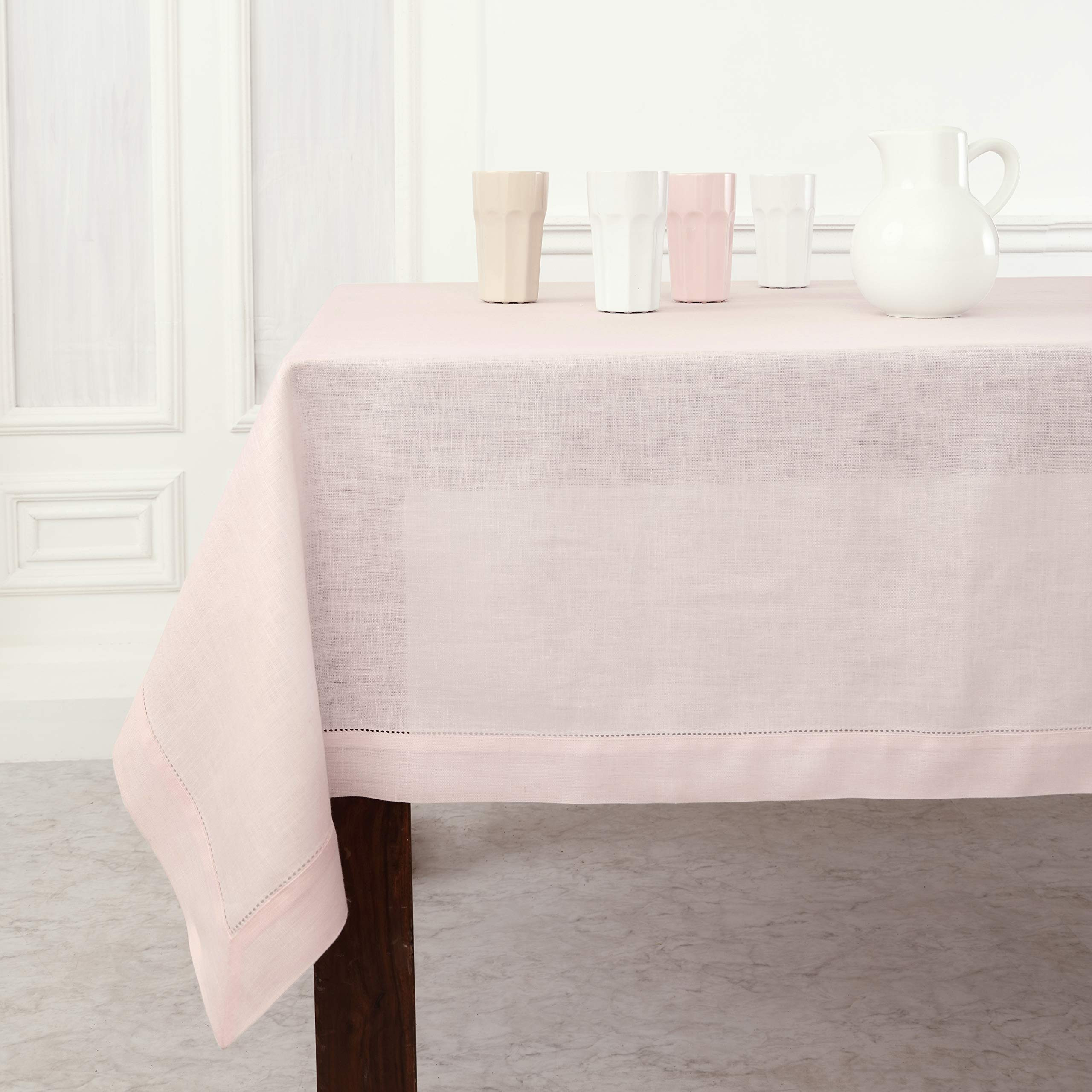 Pure Linen Tablecloth - Pink, 52 x 52 Inch - 100% Pure Linen Classic Hemstitch, Machine Washable Fab | Amazon (US)