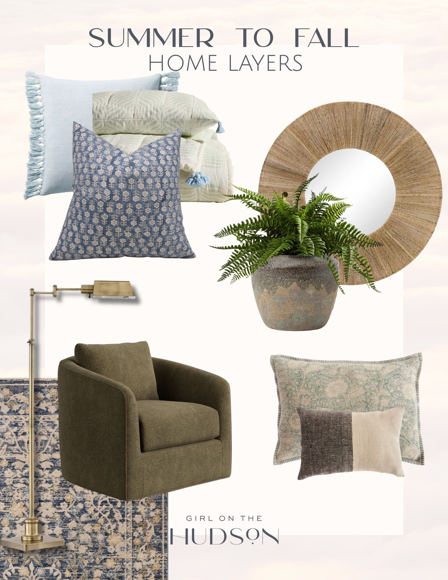 I’m starting to layer in a few pieces that make the shift from summer to fall feel easy. Think soft blues, olive green, woven textures and a few cozy accents that can stay out well beyond the season.

summer to fall decor, transitional home decor, blue home decor, olive green accent chair, throw pillows, woven mirror, area rug, cozy home layers, home decor finds, Girl on the Hudson

#LTKSeasonal #LTKHome