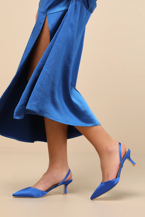 Leith Royal Blue Satin Kitten Heel Slingback Pumps | Lulus