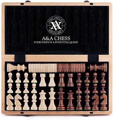 A&A 15 inch Wooden Folding Chess & Checkers Set w/ 3 inch King Height Staunton Chess Pieces - Bee... | Amazon (US)