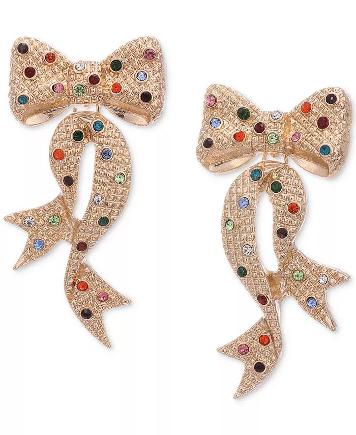 Gold-Tone Multicolor Pavé Bow Drop Earrings, Created for Macy's | Macys (US)