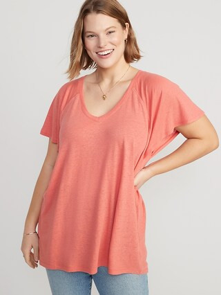Oversized V-Neck Linen-Blend Tunic T-Shirt for Women | Old Navy (US)