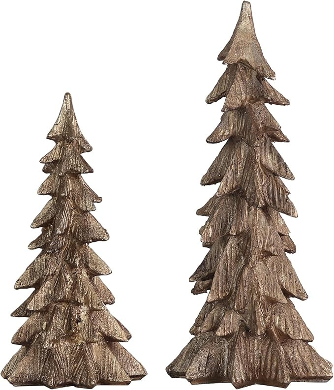 MEETYAMOR Christmas Decorations Indoor, Set of 2 Golden Resin Christmas Trees for Table Decor, Fa... | Amazon (US)