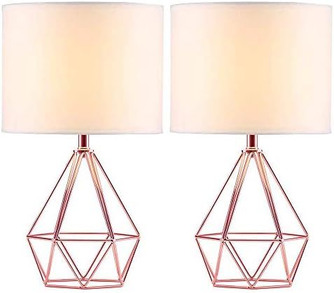 SOTTAE Rose Gold Hollowed Out Base Modern Lamp Bedroom Livingroom Beside Table Lamp, Small Copper... | Amazon (US)