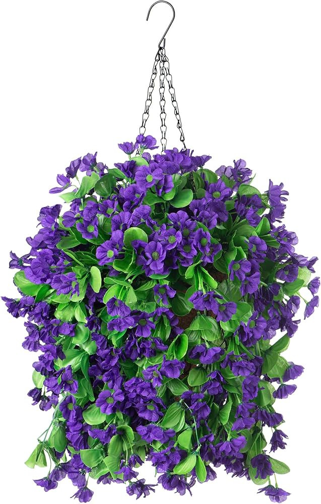 Ammyoo Artificial Hanging Violet Flowers with Basket for Outdoors Indoors Courtyard Decor,Artific... | Amazon (US)
