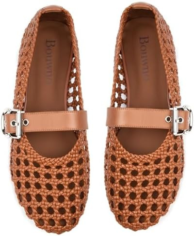 Woven Ballet Flats Mesh Mary Jane Flats for Women Dressy Comfortable Ballerina Flat Round Toe Buc... | Amazon (US)