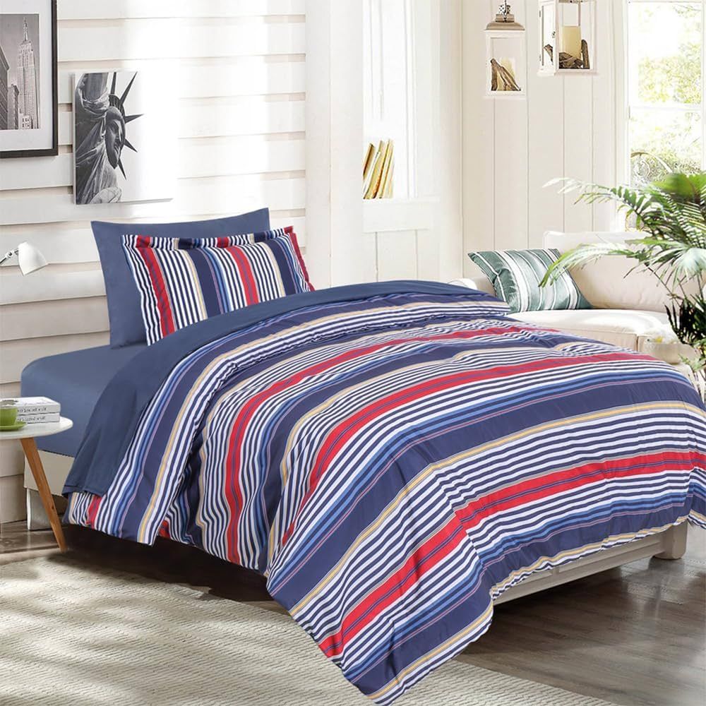 EMME Twin Bed in a Bag-Striped Comforter Set 5 Piece Bedding Sets Soft Microfiber Down Alternativ... | Amazon (US)