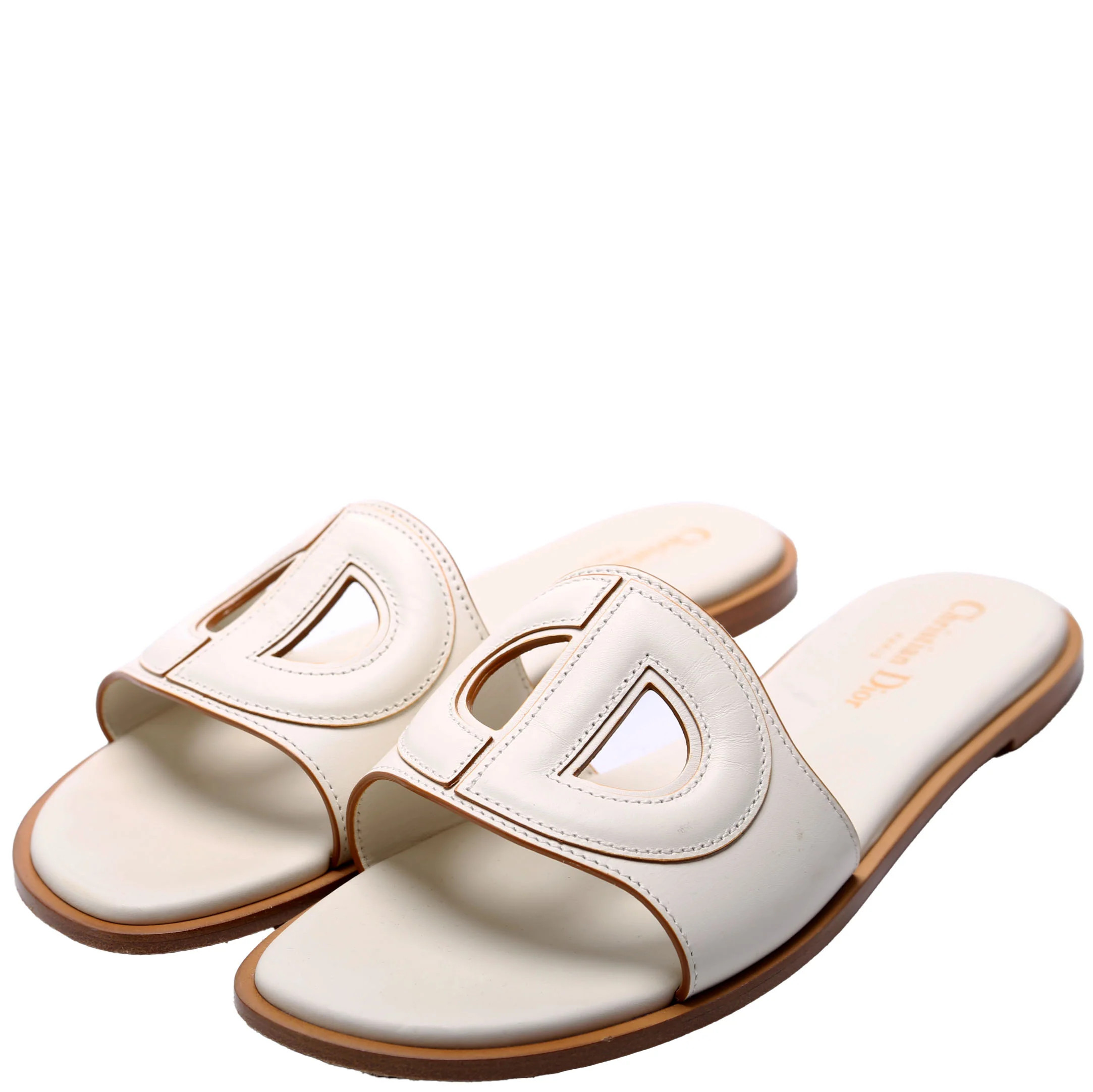 D-Club Slide Leather Sandals Size 37.5 White | Keeks Designer Handbags