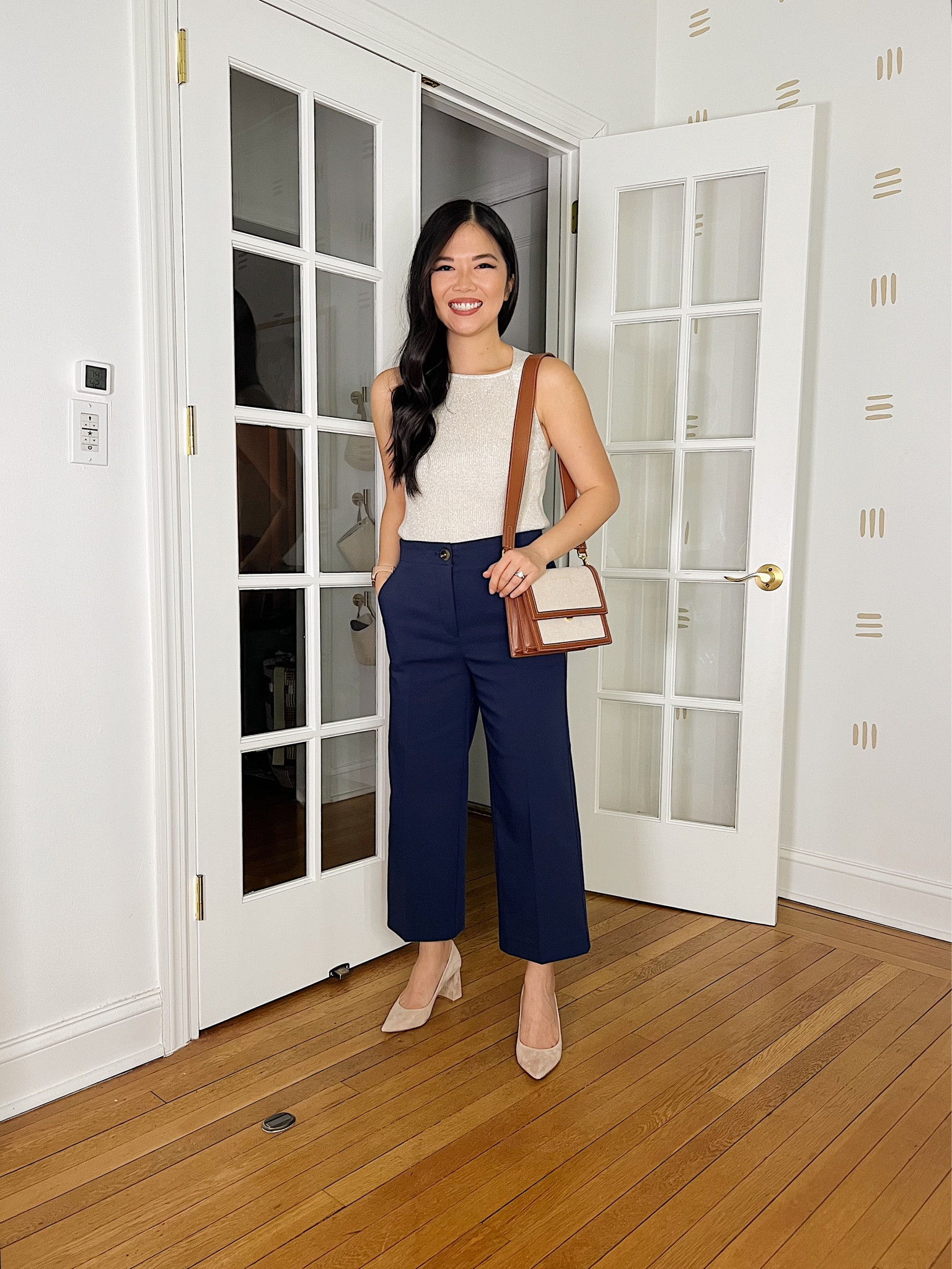 Cream sleeveless top (XS)
Gold top
Gold tank
Navy pants (4P)
Navy wide leg pants
Brown canvas bag
JW Pei bag
Beige pumps (TTS)
Spring work outfit
Business casual outfit
Ann Taylor
Amazon fashion

#LTKworkwear #LTKunder100 #LTKSeasonal