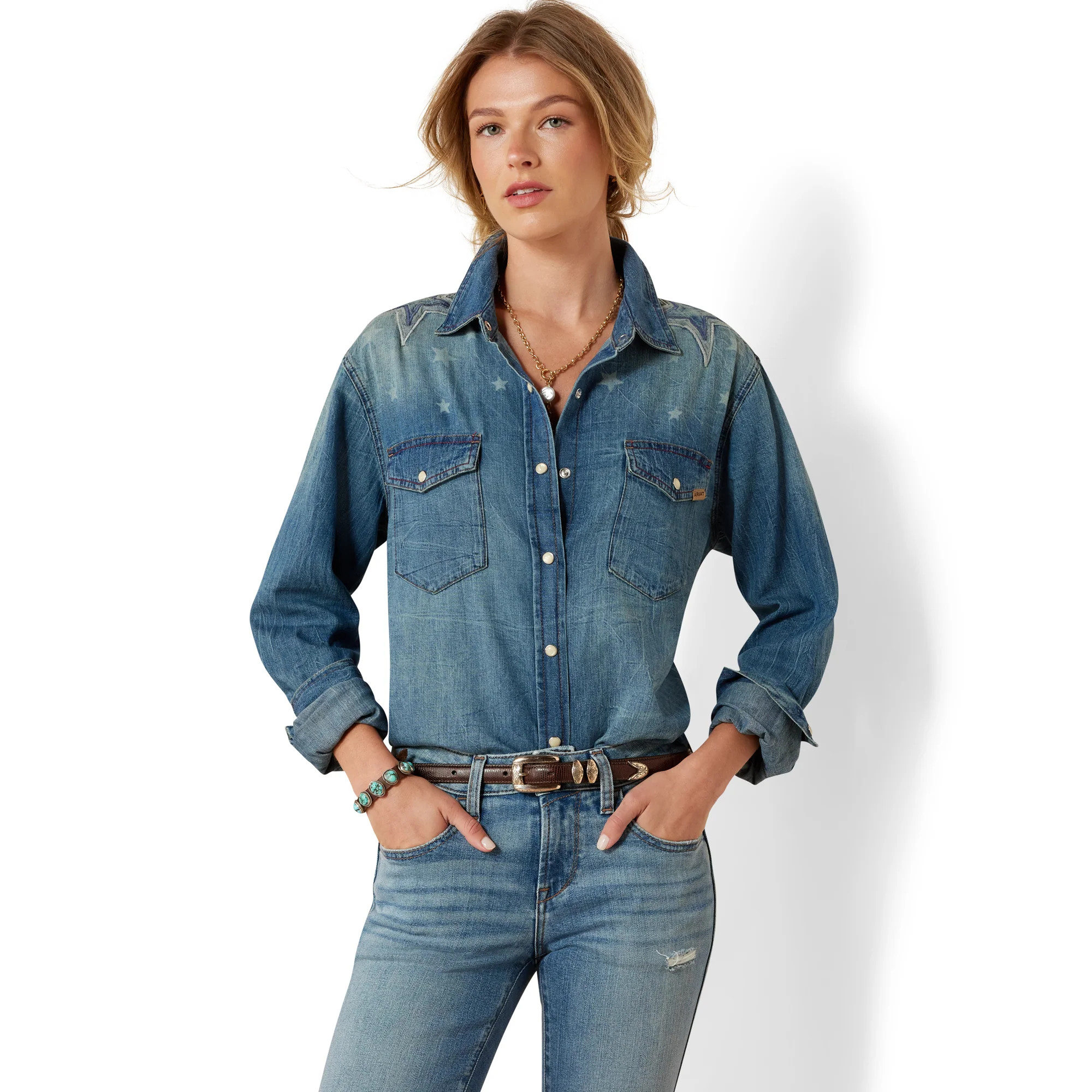 Wild West Boot Store Ariat Ladies Americana Clinton Wash Denim Shirt 10079845 - Ariat Ladies Americana Clinton Wash Denim Shirt 10079845 | Shop.app