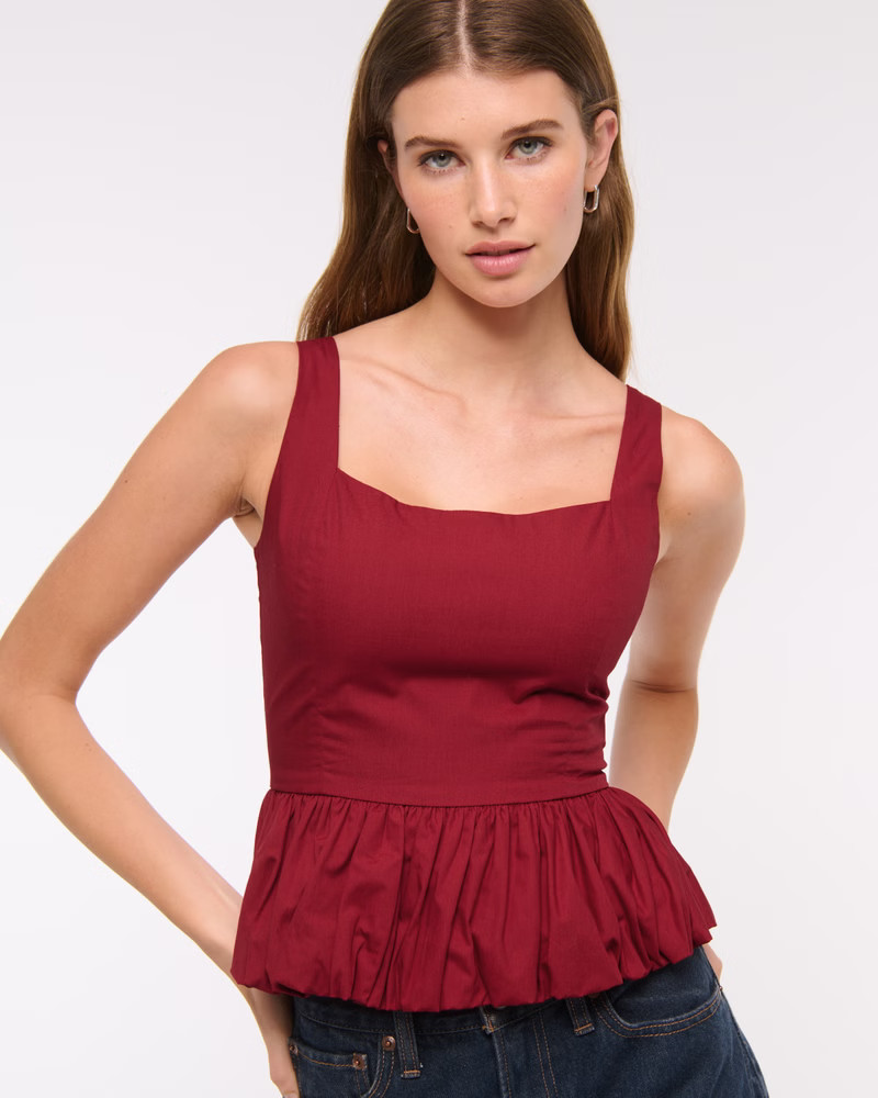 Women's Poplin Bubble Hem Tank | Women's Tops | Abercrombie.com | Abercrombie & Fitch (US)
