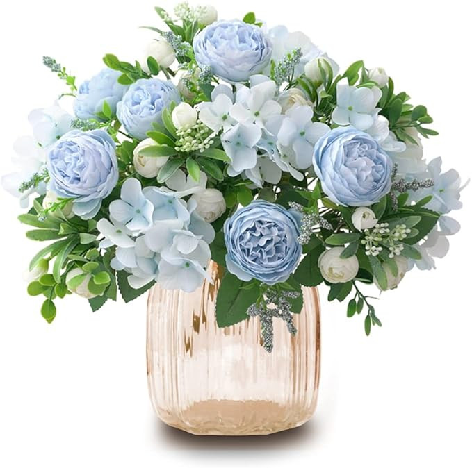 CYANLUX Artificial Peonies Fake Flowers, White Pink Silk Peony Bouquet 4 Bundles with Eucalyptus ... | Amazon (US)