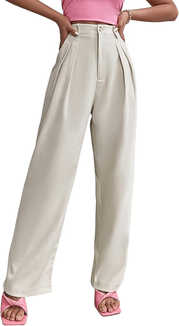 SweatyRocks Women's Elegant High Waist Solid Long Pants Office Trousers | Amazon (US)