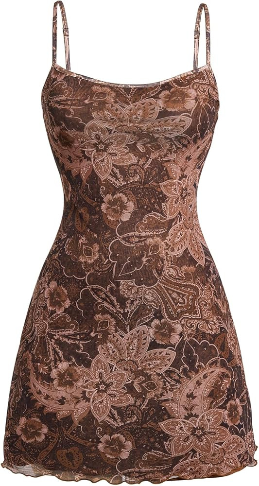 Milumia Women's Summer Mini Dress Vintage 90s Spaghetti Strap A Line Mesh Short Dresses Sun Dress | Amazon (US)