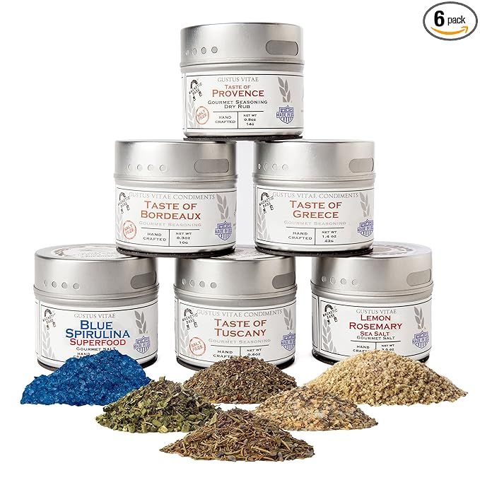 Luxury Gourmet Seasonings, Spices & Infused Sea Salts Collection - Non GMO - 6 Magnetic Tins - Al... | Amazon (US)