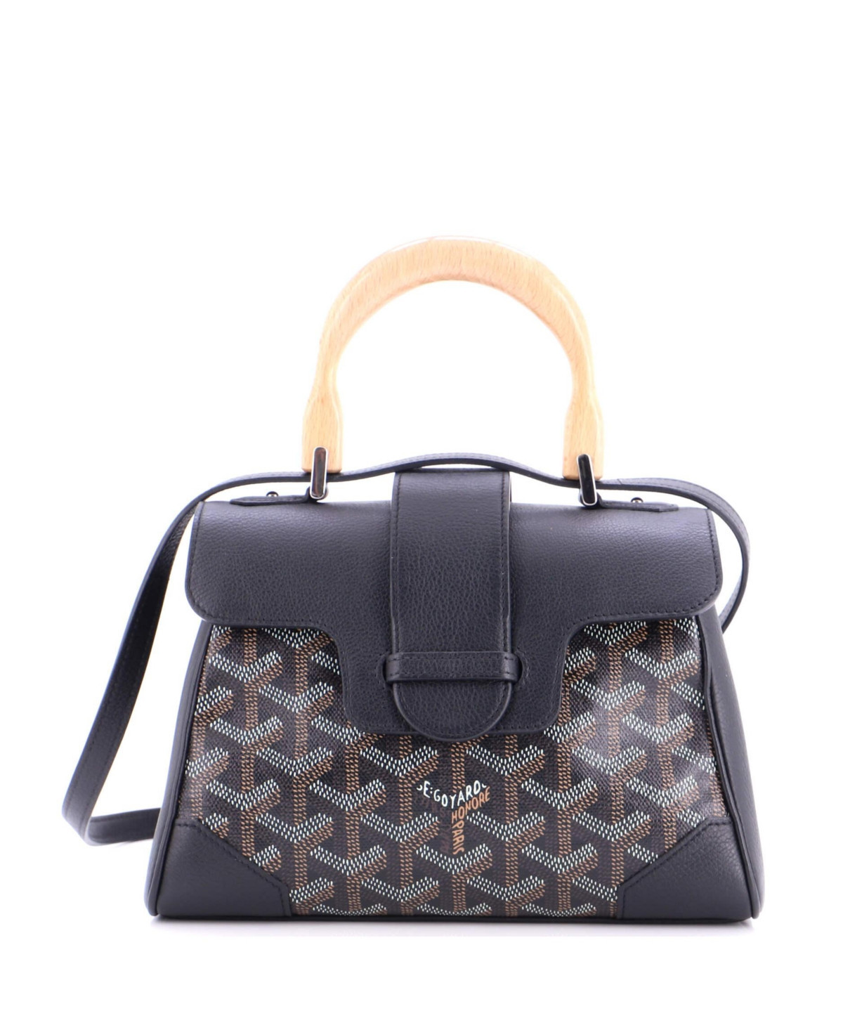 Pre-Owned Goyard Mini Saigon Top Handle Bag Coated Canvas with Leather - Black | Macy's