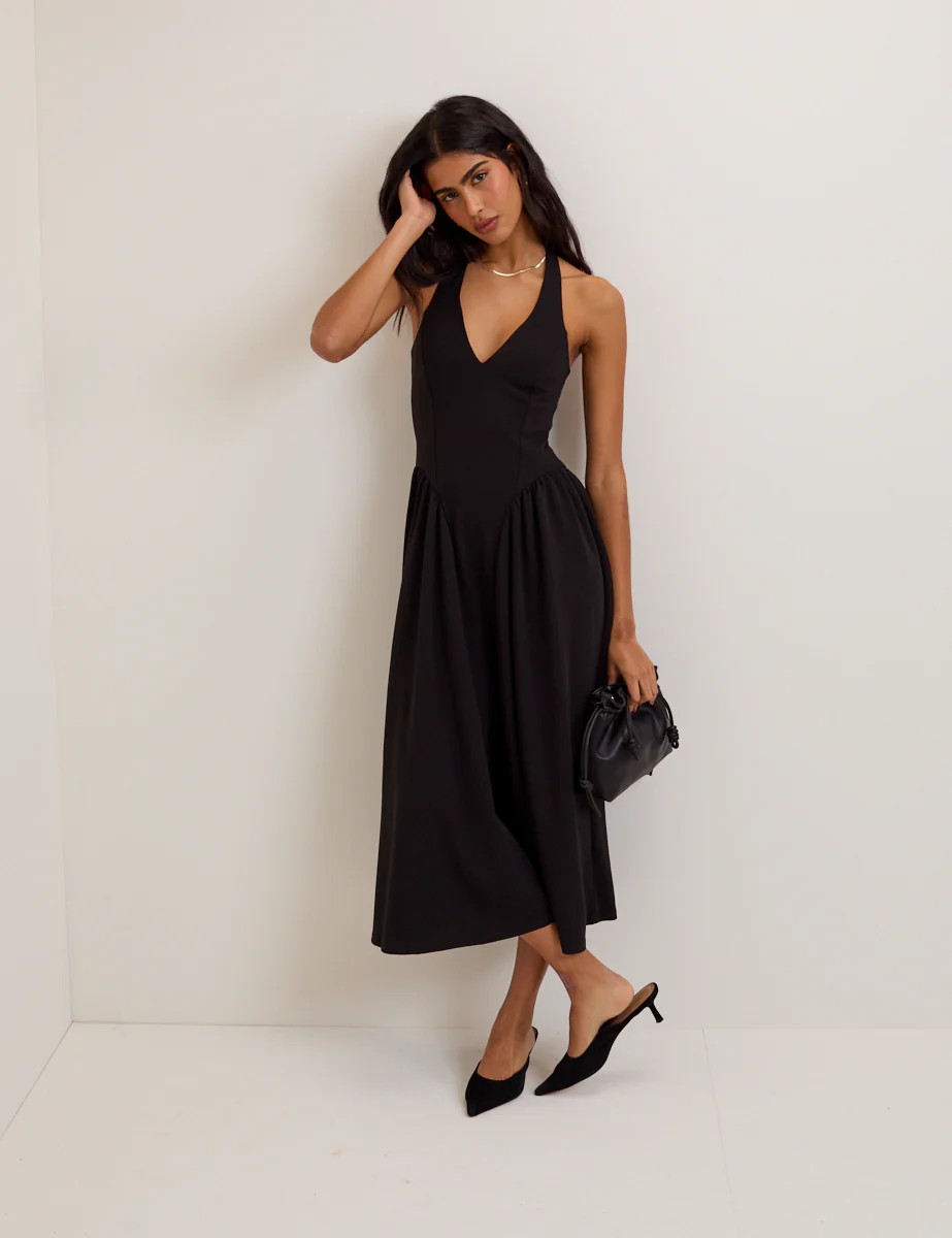 Black Halterneck Amie Midi Dress | Nobody's Child