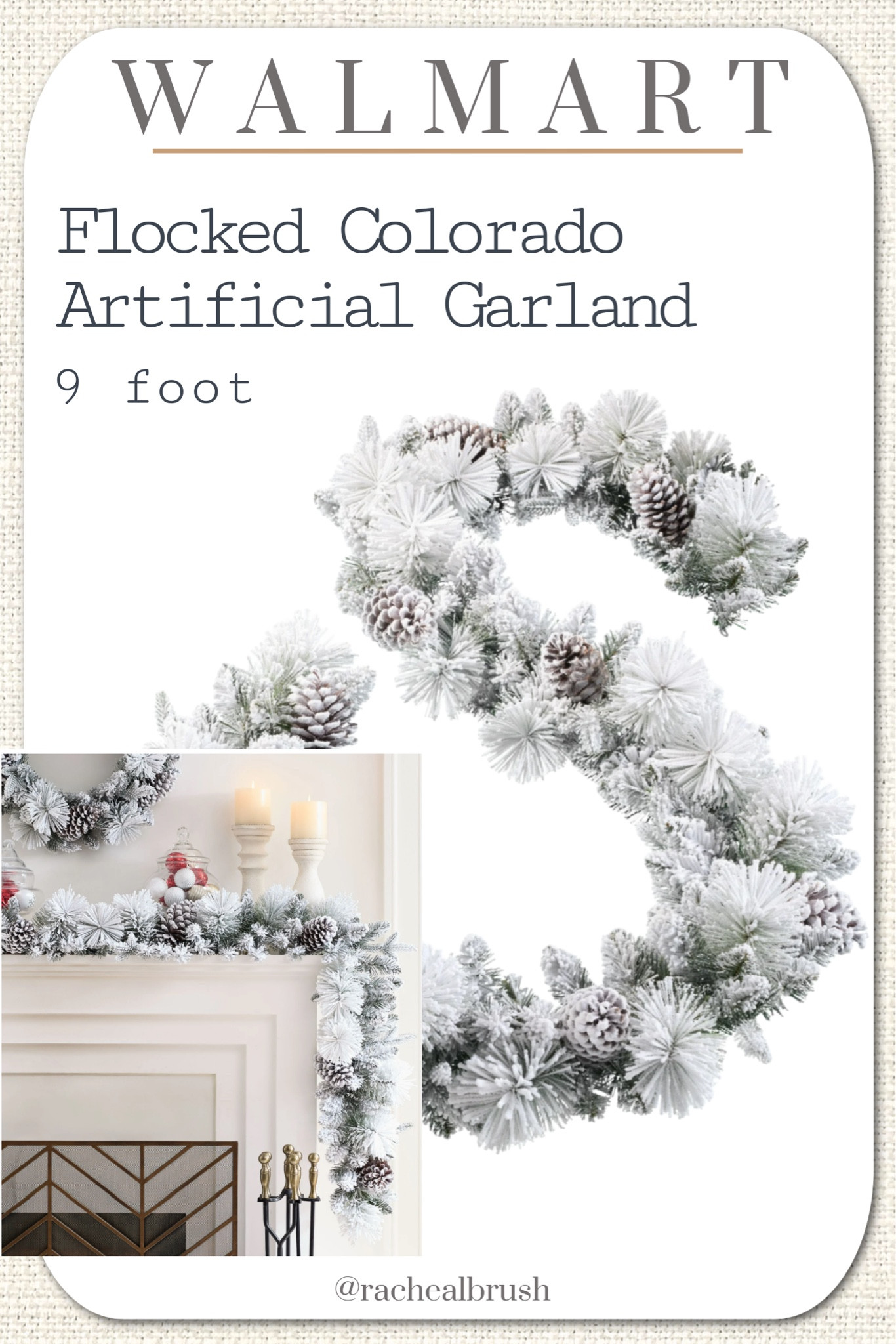 Walmart flocked Christmas garland. 9 foot. 

Flocked garland, Christmas garland, Colorado garland, holiday time, artificial garland, pine cone garlandd

#LTKSeasonal #LTKHome #LTKFindsUnder50