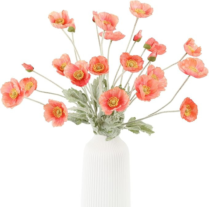 Artificial Poppy Flowers (6 Stems, Cream White), Silk Bouquets for Home Decor, Wedding, Table Cen... | Amazon (US)