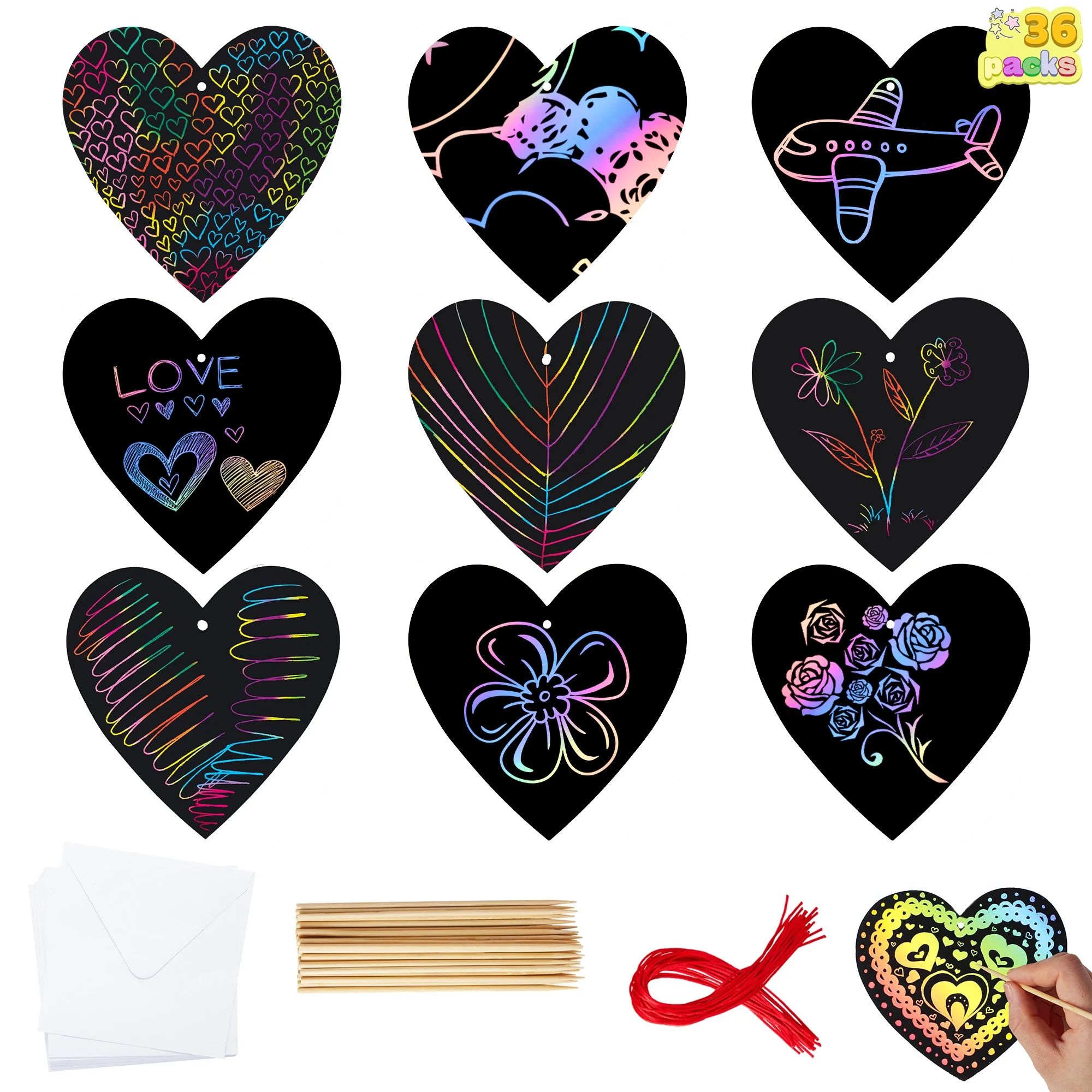 Syncfun 36pcs Valentines Day Gifts for Kids, Classroom DIY Rainbow Scratch-Off Paper Cards for Sc... | Walmart (US)