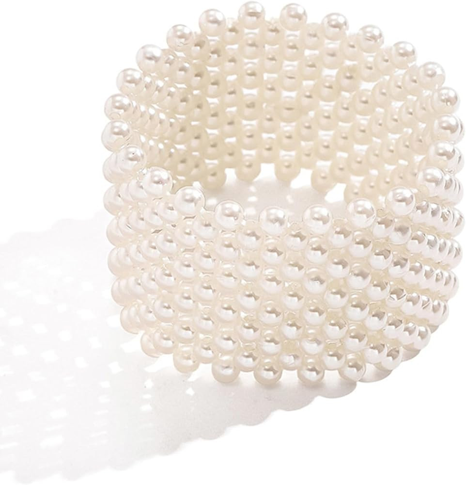 Chunky Pearl Bracelets for Women Pearl Beaded Stretch Strand Stackable Bracelets Vintage Bracelet... | Amazon (US)