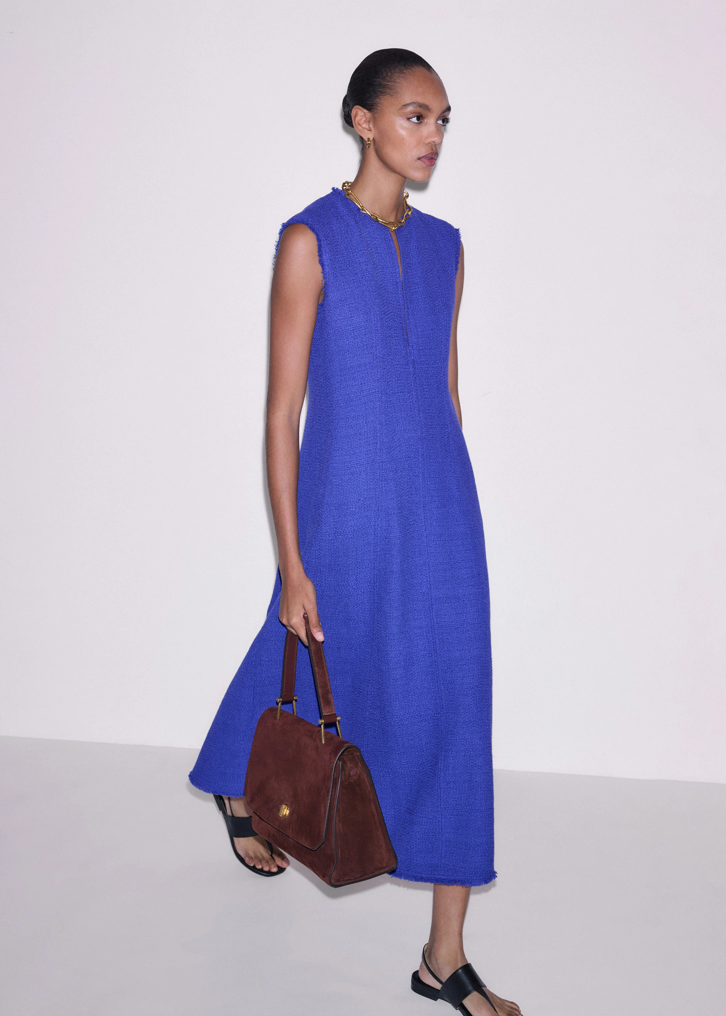 Women's Blue Desk-To-Dinner Fit And Flare Maxi Dress | ME+EM | ME+EM Global (Excluding US)