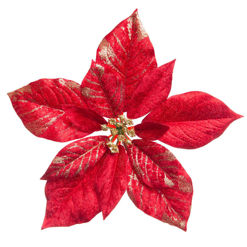 Classic Christmas Red & Gold Poinsettia Clip Ornament, 9" | At Home