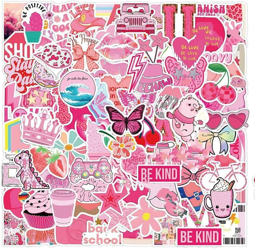 200PCS Preppy Aesthetics Stickers,Pink Cute Stickers for Teen Girls,Vinyl Waterproof Stickers for... | Amazon (US)