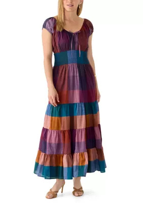 Women's Short Sleeve Plaid Tier Peasant Dress | Belk