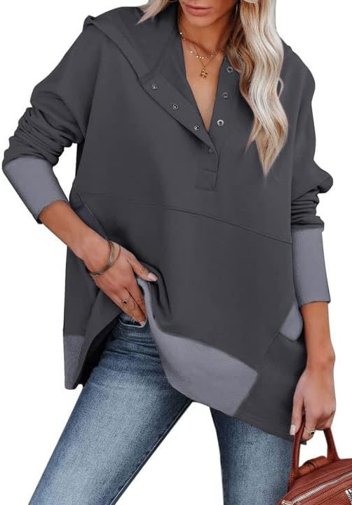 MISSKY Women Casual Hoodies Long Sleeve Pullover Sweatshirts Button Tops with Pocket | Amazon (US)