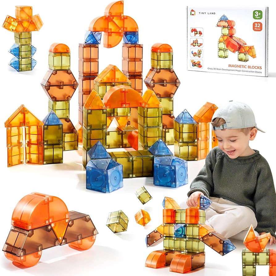 Tiny Land Magnetic Tiles Blocks 32 PCS, Magnetic Building Blocks for Kids, Strong Magnets Educati... | Amazon (US)