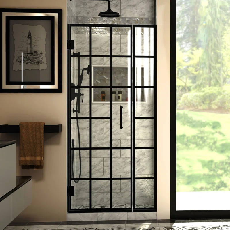 SHDR-2434720-89 Unidoor Toulon 34.5" x 72" Hinged Frameless Shower Door | Wayfair North America