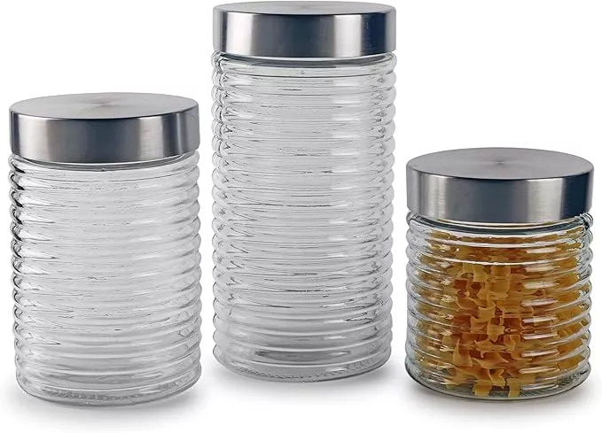 Eatneat 4-Piece Beautiful Glass Kitchen Canister Set with Stainless Steel Lids