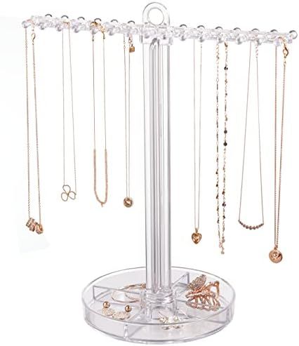 STORi Clear Plastic Necklace Holder with 30 Individual Pegs and Divided Jewelry Tray | Amazon (US)
